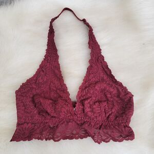 Victoria's Secret PINK lined Wireless halter bralette sz S burgundy